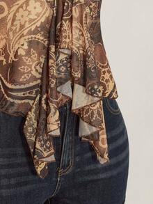 SHEIN ICON Plus Size Women Paisley Print Blue-Green Ruffle Trim Blouse - Brown - View 9