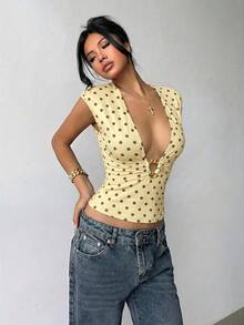 Aloruh 女士休闲紧身V领T恤，金属装饰，性感修身短袖，春夏新款，茄紫色 - 彩色 - 查看 7