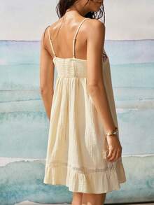 SoleilVie Women's Lace Patchwork Embroidered Decor Summer Spaghetti Strap Dress, Suitable For Daily Wear And Vacation - Apricot - View 3