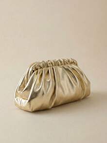 Arave Women's Solid Color PU Pleated Cloud Bag, Retro Style, Large Capacity, Fashionable, Suitable For Outings And Shopping - Gold - View 3