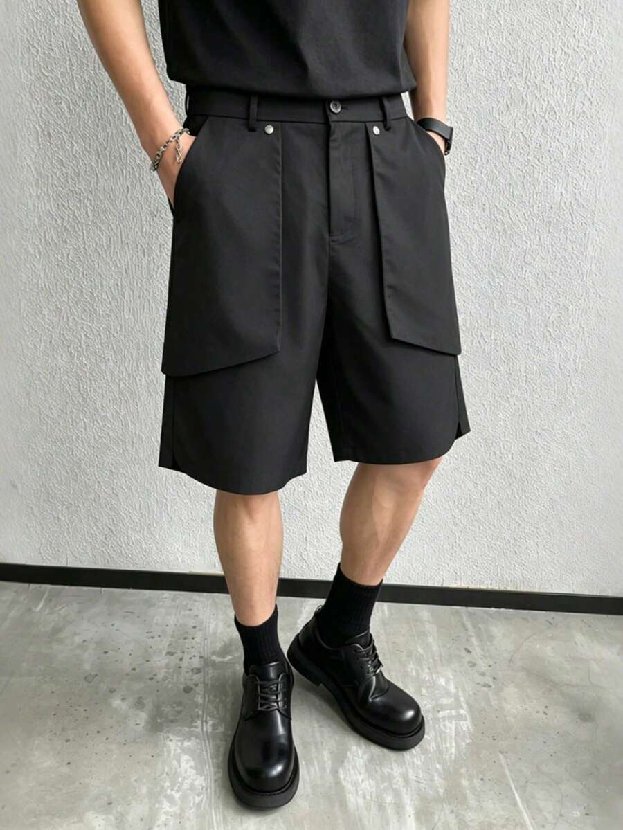 Manfinity Hypemode 男士休閒短褲 大口袋設計 膝蓋長度 百搭夏季穿搭 - 黑色 - 查看 1