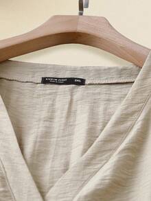 GlowEve CURVE Plus Size Summer Casual Solid Color Shirt And Shorts 2 Pieces Set - Khaki - View 7