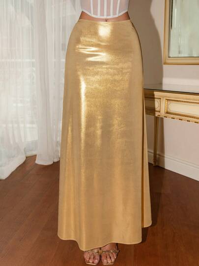 Allurite Đầm maxi dáng đuôi cá màu trơn dành cho nữ, chất liệu bóng mượt, dài ngang gối, thanh lịch, phù hợp cho các bữa tiệc và mặc hàng ngày.