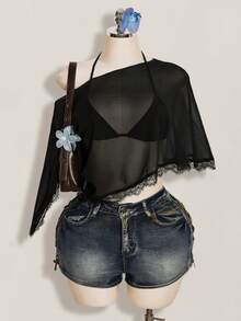 SHEIN ICON Bộ 2 áo hai dây bằng vải chiffon dành cho nữ, có dây buộc. - màu đen - Xem 6