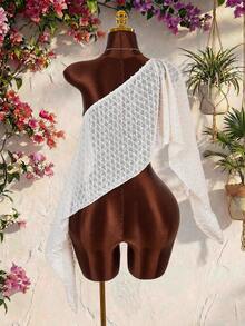 Amplova Women's Sheer Wrap Top, Versatile Asymmetrical Shoulder Design, Inspirational Swimsuit Cover-Up, Suitable For Summer Holiday Outfits - White - View 7