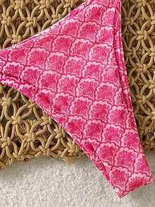 SHEIN Swim Mod 2pcs Women's Reversible Striped & Polka Dot Print Casual Bikini Set - Pink - View 3