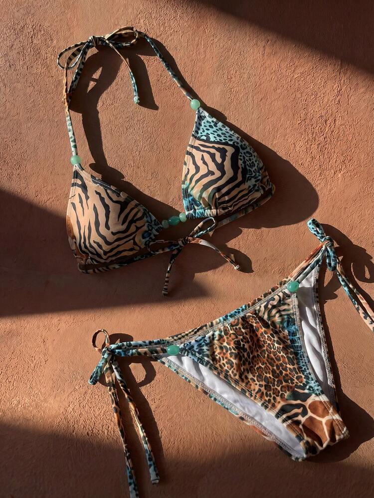 Women's Vacation Beach Animal Print Swimsuit Set