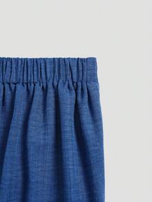 SHEIN Elenzya Pantaloni largi pentru femei, culoare solidă, talie elastică, casual, lejeri - Dusty Blue - Vizualizare 6