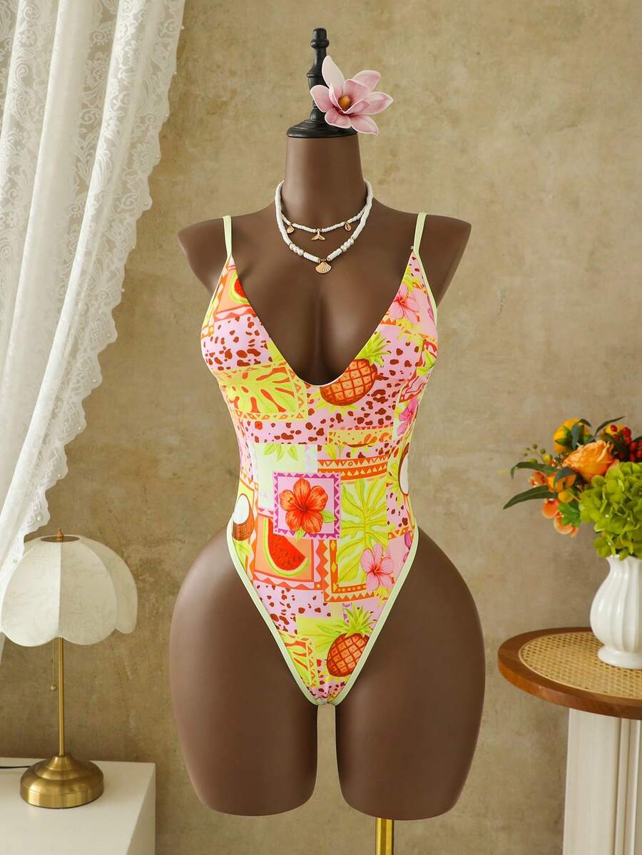 Swim Vcay 女士休闲度假沙滩派对优雅印花连体泳衣,夏季新品 - 彩色 - 查看 1