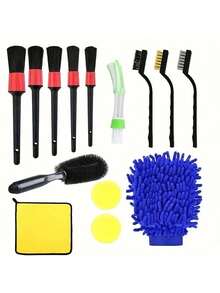 Multifunctional Car Detailing Kit, Car Cleaning Brush Set With Wheel Brushes, Air Vent Brush, Buffing Sponge Pads, Washing Mitt, And Cleaning Cloth - Set of 14 - View 2