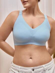 Bralution Nahtloser, weicher, bügelloser Push-up-BH mit Gelstreifen für Damen Große Größen - Blau - Übersicht 5