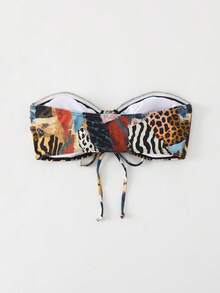 Swim Vcay Women's Summer Beach Hollow Out Bandeau Bikini Top With Random Leopard Print - Multicolor - View 2