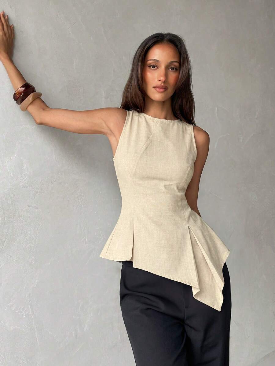 Aloruh Áo kiểu kaki không tay vạt lệch - Màu Khaki - Xem 1