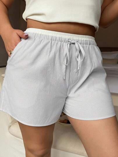 Dazy Plus Quần pajama ngắn dáng rộng, phối màu tương phản, cạp chun co giãn, có dây rút, dành cho nữ cỡ lớn, thích hợp mặc mùa xuân/hè.