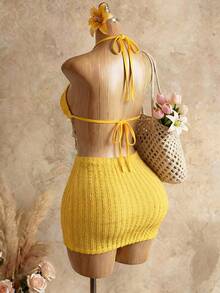 Mistrie 2026 New Women Chain Beach Holiday Sexy Strap Hollow Hanging Chain Dress,Suitable For Party, Christmas, Date Night, Nightclub, Bohemian, Boho, Vacation, Vacation, Vintage, Holiday, Beach, Cruise Beach Club Outfits Women Vacay Outfit Women Yellow Cover Ups For Swimwear - Yellow - View 4