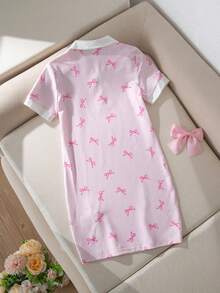 SHEIN 女童针织条纹蝴蝶结装饰衬衫裙 - 彩色 - 查看 7