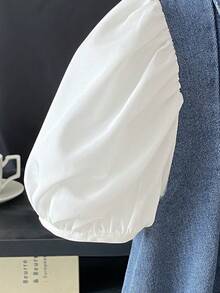 SHEIN Elladie kids 女童连衣裙，后背饰有蝴蝶结，泡泡袖 - 藍色 - 查看 7