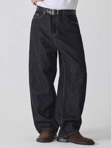 DAZY Quần jeans nam ống đứng dài màu xanh hải quân rách rưới - Màu xanh lam - Xem 1