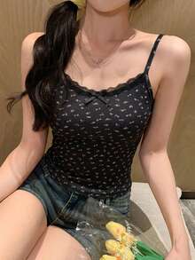 DAZY 夏季新款花卉印花音樂節修身背心女款 度假穿搭女式圖案T恤 - 黑色 - 查看 4