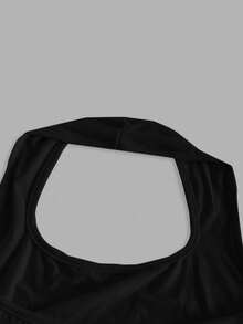 SHEIN EZwear 大码女式休闲黑色粉色字母印花紧身露脐吊带背心，适合夏季运动和户外活动 - 黑色 - 查看 3