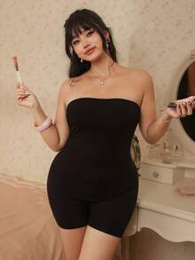 CovetEZ Mono ajustado negro de gran elasticidad, versátil y a juego, talla grande, nueva colección primavera/verano - Negro - Ver 5