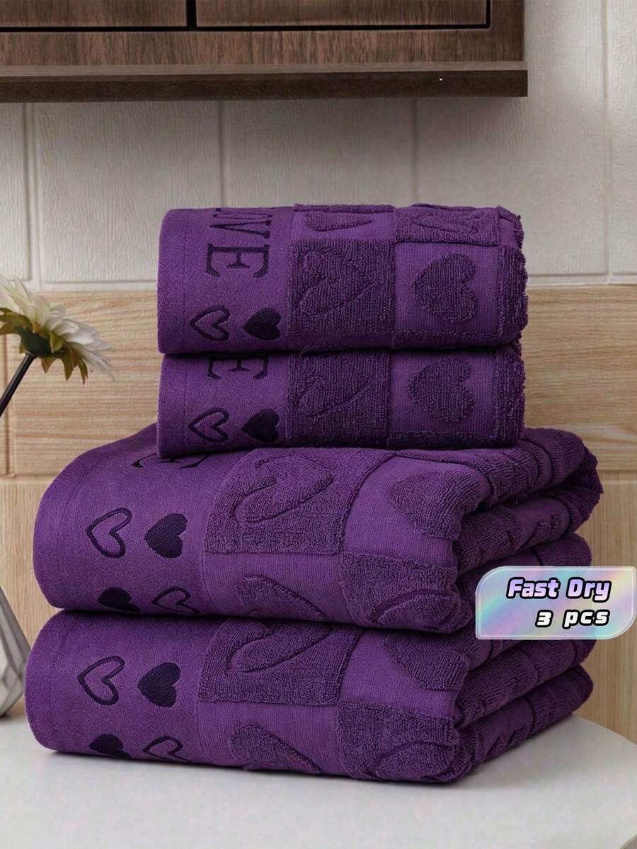 3 bucăți de prosop de baie/sau material pentru prosoape de baie din bumbac pur, model Jacquard cu motive inimioare (subțiri și ușoare), 100% bumbac, nu sunt groase, ușoare pentru călătorii de afaceri, cadouri pentru cupluri, uz casnic, complet absorbante, alegeți dimensiunea preferată cu ajutorul tabelului de mărimi de referință, potrivite pentru nunți, petreceri și decorațiuni interioare.
