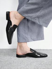 CUCCOO BIZCHIC Zapatos planos de mujer, de material de PU negro, con punta, para ir y venir, cómodos, para interiores, oficina, calle, fiesta, viaje, vacaciones, todo el año, adecuados para vestidos, vaqueros, shorts - Negro - Ver 9
