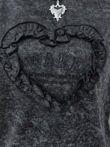 FRIFUL Áo thun ngắn tay nữ kiểu dáng thường ngày, viền bèo hình trái tim, thích hợp cho mùa hè. - màu đen - Xem 9