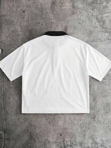 AXEPEAK Kemeja Polo Pria Kasual Sehari-hari dengan Motif Huruf dan Kerah Lipat, Musim Panas - Hitam dan Putih - View 3