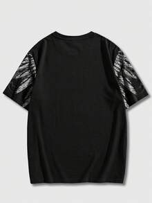 ROMWE MEN Goth Men's Printed Loose Fit Short Sleeve T-Shirt - Black - View 2