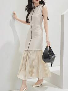Women's Sleeveless Elegant Dress With Ruffle Hem - Multicolor - View 4