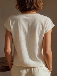 White Origin Cotton V-Neck Ruffle Sleeve Casual Blouse For Women - White - View 2