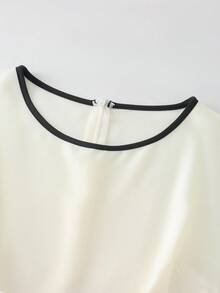 SHEIN Franclia Đầm ngắn tay phối màu tương phản, thanh lịch, thoải mái dành cho nữ, thích hợp đi làm. - Đen và trắng - Xem 4