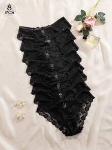 8pcs/Set Romantic Sexy Lace Women's Panties Briefs - Black - View 2