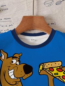 SCOOBY-DOO X SHEIN Áo thun tay ngắn cổ tròn in hình hoạt hình bé trai, kiểu dáng thường ngày, thích hợp mặc hàng ngày. - trắng - Xem 5
