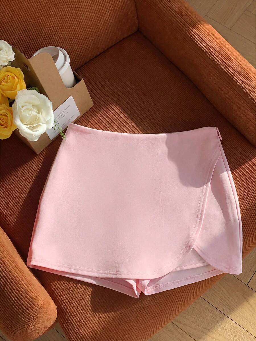 Comfortcana Váy quần quấn màu trơn dành cho nữ mùa hè, màu hồng nhạt - Màu Hồng baby - Xem 1