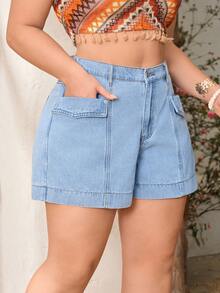 Breezaya Plus Size Women's Vintage Washed Denim Shorts, Spring/Summer Date Night Light Blue - Light Wash - View 4