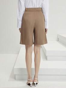 Heiryn Damen einfarbige plissierte Shorts für den täglichen Gebrauch, vielseitig einsetzbar - Braun - Übersicht 6