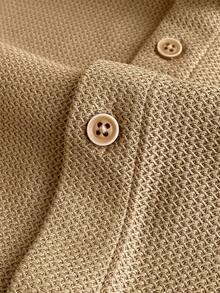VENTUSAIL Men's Solid Color Front Button Short Sleeve Shirt And Slant Pocket Shorts Casual Suit - Khaki - View 4