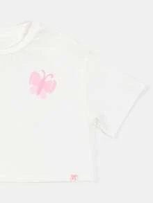 SUMWON Girls Floral T-Shirt And Shorts Co-Ord Set With Happy Days Everyday Text Print Short Sleeve Crew Neck Summer Outfit With Ruffle Hem Details - White - View 4