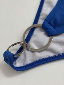 Maweii Conjunto de cubrecuerpo y cubrecuerpo de encaje de unicolor con cuello halter, talla grande, para vacaciones y playa - Azul - Ver 8