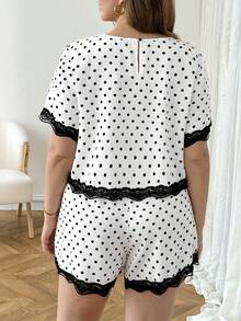 SHEIN LUNE 两件套加大码女式拼接波浪纹带返校套装，女式修身短袖上衣和短裤，适合秋季返校节、商务休闲等各种场合，适合身材丰满的女性。 - 白色 - 查看 2