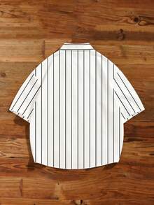 Aesthetic Post Men's Letter Striped Short Sleeve Single-Breasted Casual Shirt - Multicolor - View 2