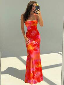 Aloruh Women's Elegant Floral Print Backless Halter Dress - Multicolor - View 6