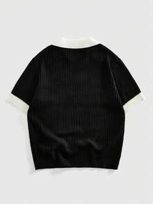 ROMWE MEN Áo len thể thao cổ polo nam, kiểu dáng thường ngày. - màu đen - Xem 2