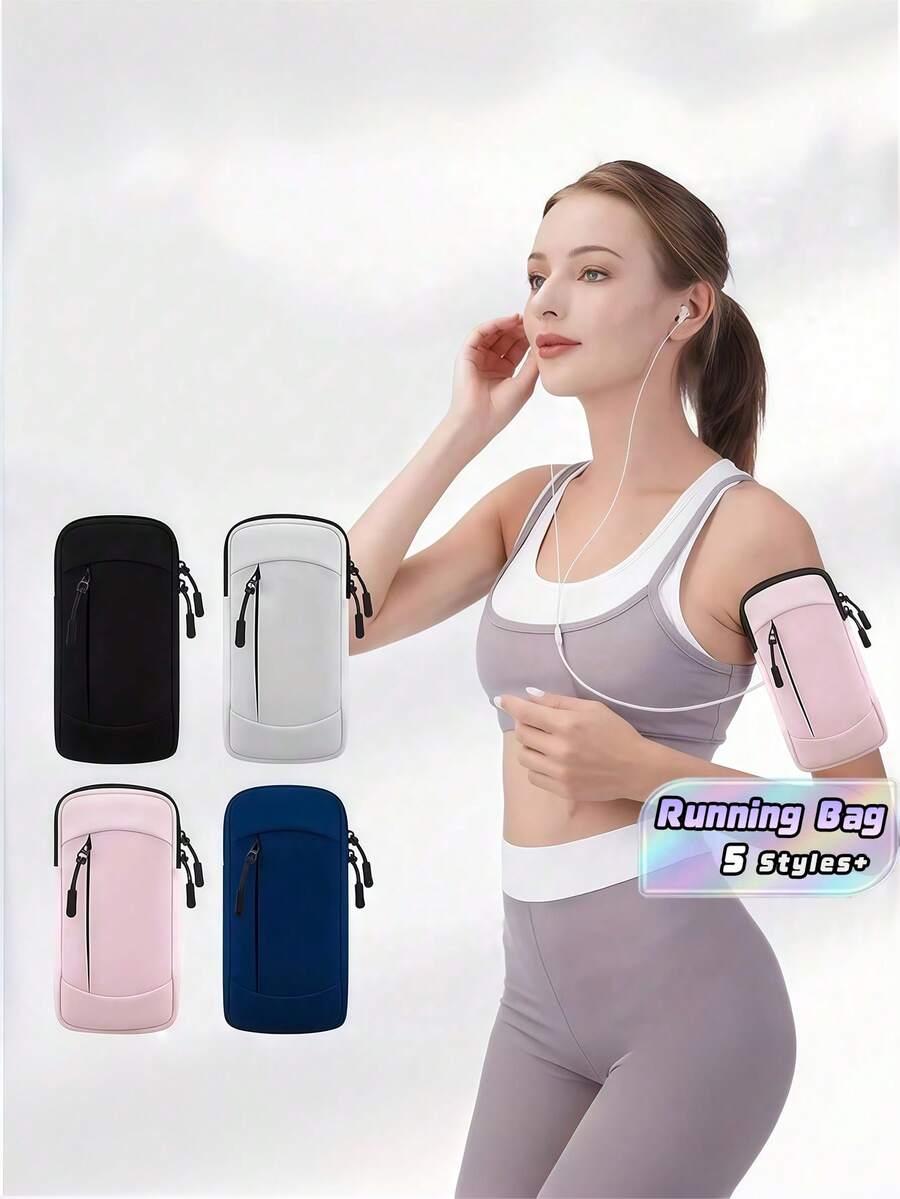 1PC Sports Waterproof Arm Bag Solid Color Polyester Fiber Zipper Closure Universal Adjustable Wristband Phone Pouch For Running Hiking Fitness Outdoor Cycling Workout Sports Accessories - Multicolor - View 1
