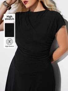 Maija Plus Size Elegant Casual Black Summer Maxi Dress For Women, Minimalist Ruched Waist Evening Formal Outfits, Old Money Work Office Graduation Party - Black - View 1
