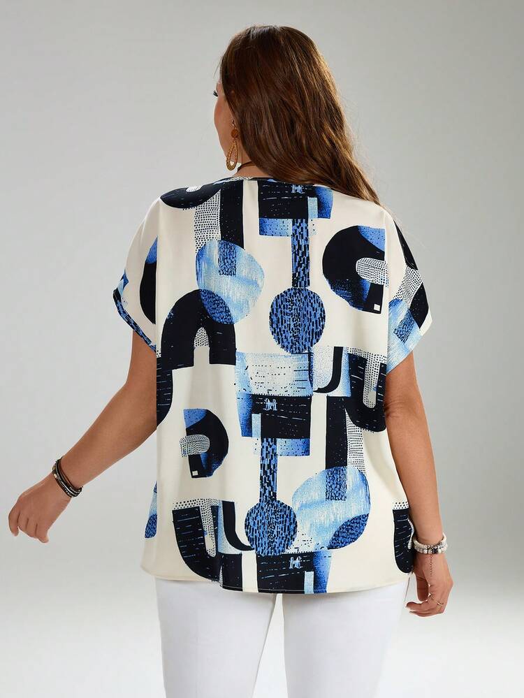 Plus Size Women's Orange Button Embellished Short Sleeve Shirt For Spring