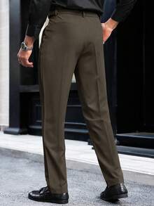 Manfinity Mode Men's Versatile Solid Color Commuter Pants - Brown - View 2