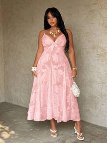 Rustia Pastel Pink Summer Elegant Tea Party French Chiffon 3D Floral Cut-Out Sleeveless Belted A-Line Maxi Dress,Plus Size Women Vacation Picnic Party Gown - Baby Pink - View 5
